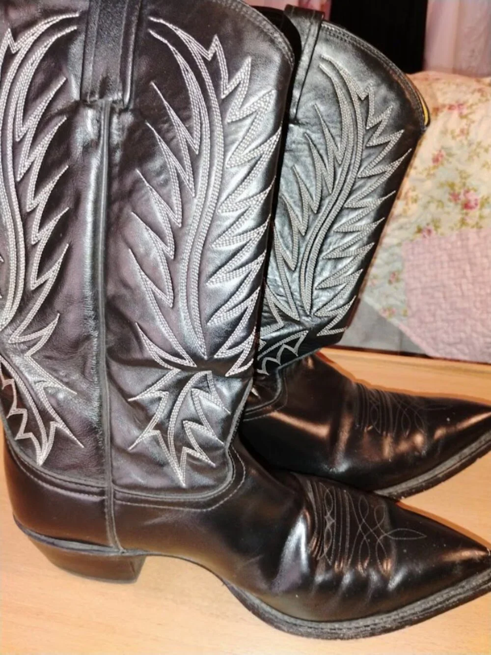 Vintage Nocona Black Leather Cowboy Boots - Pointed Toe Size 10.5